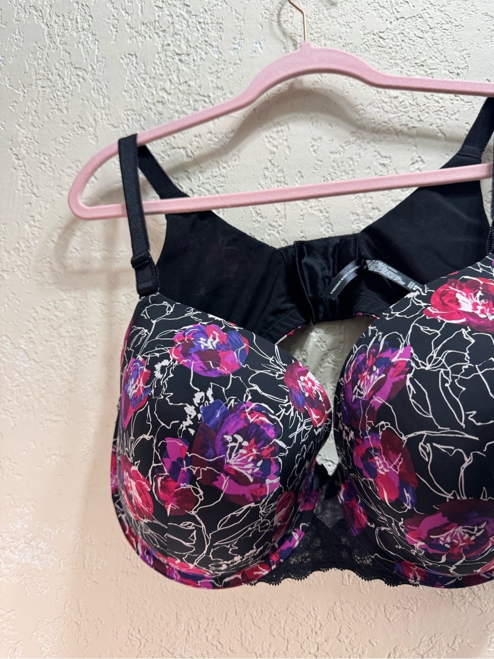 Torrid Curve 42D Floral Push Up T-Shirt Bra Black Pink Purple EUC - Picture 4 of 9